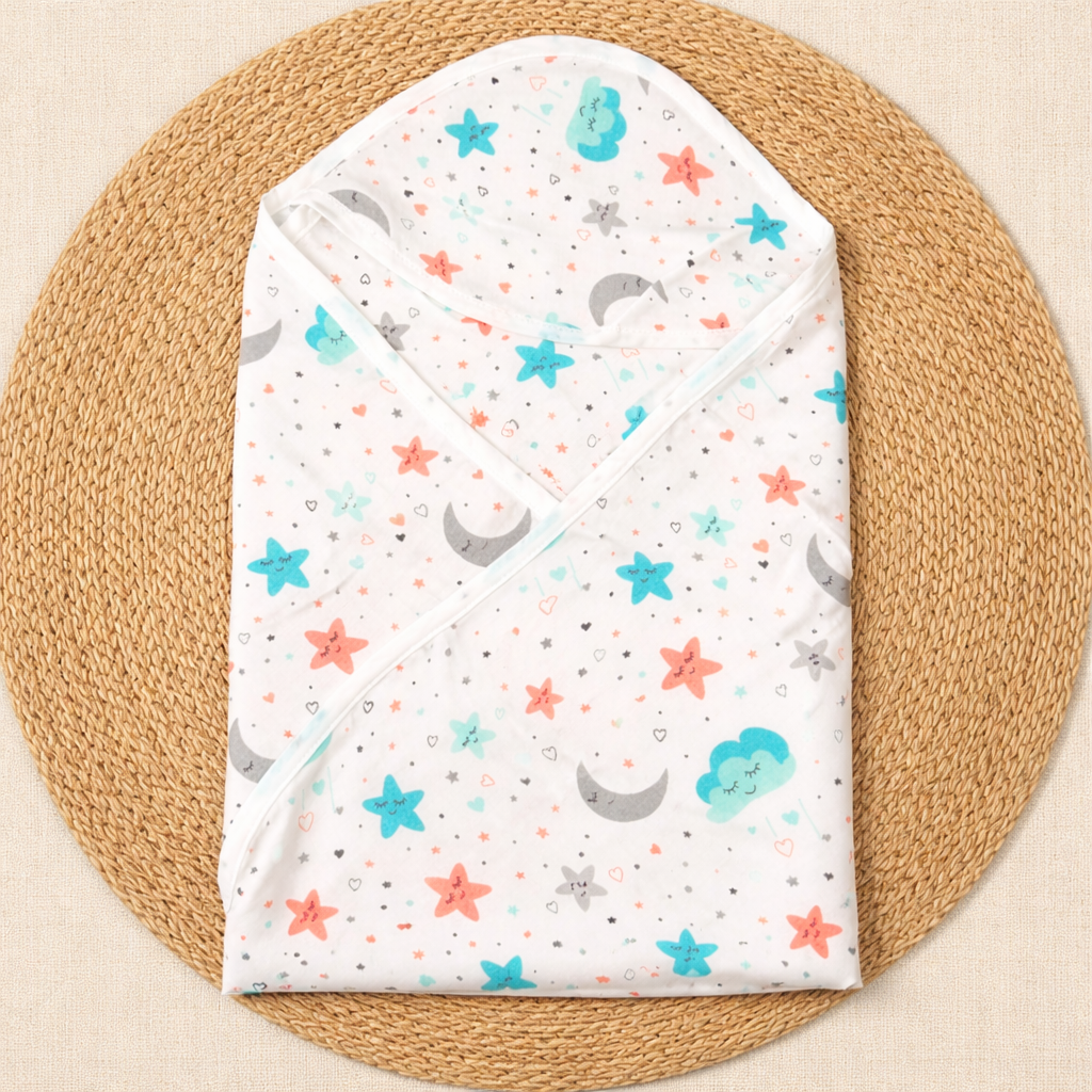 Muslin Double Layer Baby Hooded Towel | Soft Cotton Wrap CODE:NBE -ASSORTED PRINTS